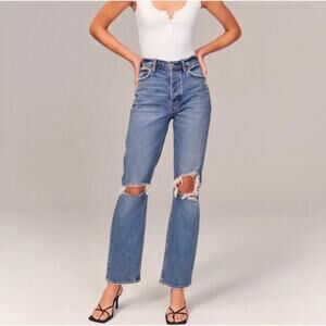 Abercrombie & Fitch Dad High Rise Distressed Jeans
